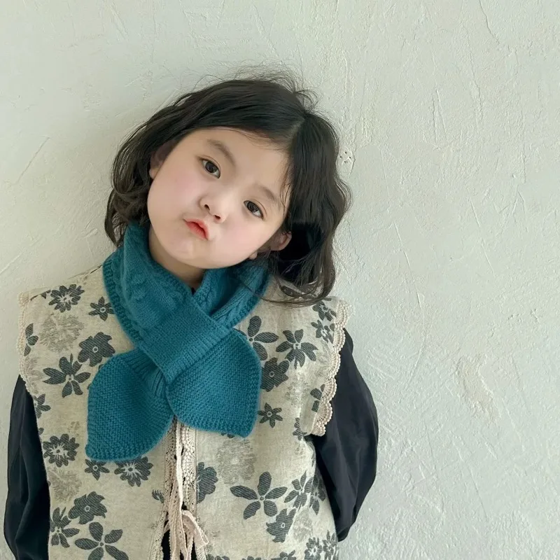 Детский шарф в корейском стиле, простой однотонный теплый шарф для шеи, теплая мягкая вязка для малышей, уличная легкая подходящая верхняя одежда