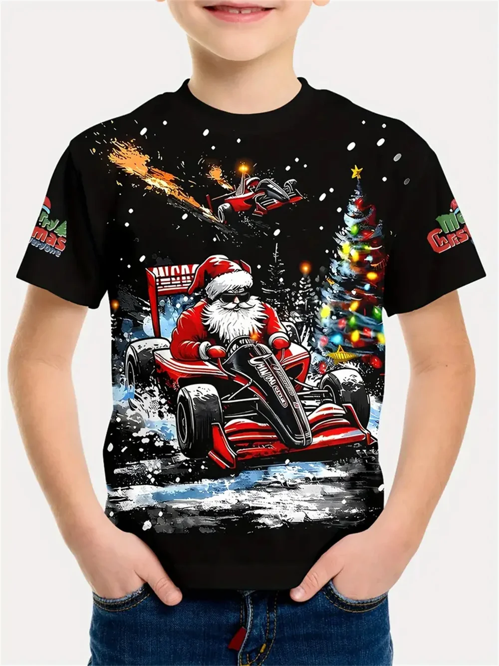 

2025 3d Printed Christmas Santa Claus Casual Children's Clothing Top Tee Boys Girls T-Shirts Clothing New Year T-Shirts