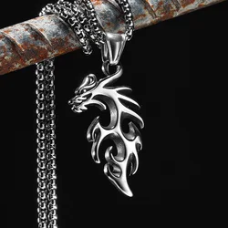 Dragon Pendants 316L Stainless Steel Men Powerful Amulet Necklaces Chain Punk Rock Trendy for Male Friends Jewelry Xmas Gift
