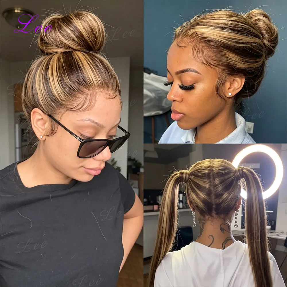 360 Full Lace Wig 30 40 Inch Highlight Ombre Straight Human Hair Wig 13X6 Hd Transparent Lace Front 100% Human Hair Wigs Quality Colored Lace Frontal Pre Plucked Wig For Women