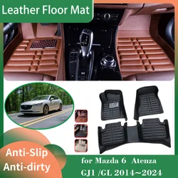 Car Leather Floor Mat for Mazda 6 Atenza GJ1 /GL 2014~2024 2015 Foot Interior Liner Waterproof Carpet Pad Custom Rug Accessories