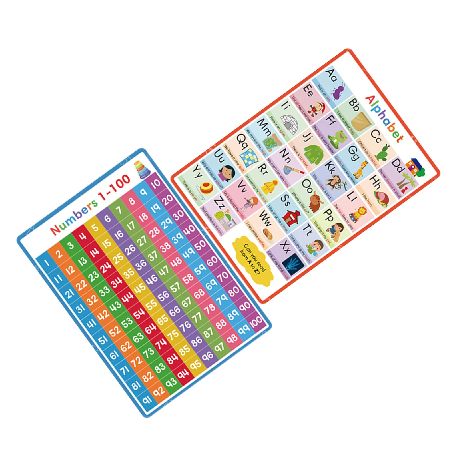Póster de números del 1 al 100 y del alfabeto para niños, pósteres coloridos de aprendizaje, decoración de aula, gráficos educativos para niños pequeños, 2 uds.