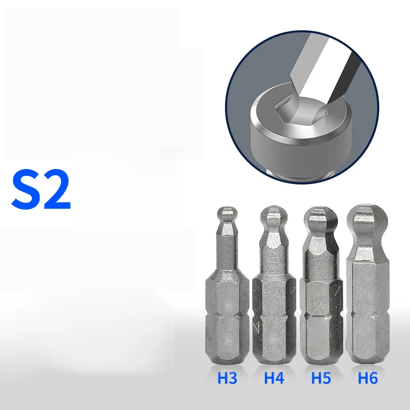 

Набор сверл для отвертки, комплект из 4 шестигранных насадок с шариковой головкой, диаметр 25 мм, сталь S2, H3, H4, H5, H6, 1/4 дюйма, ручные инструменты с шестигранным хвостовиком