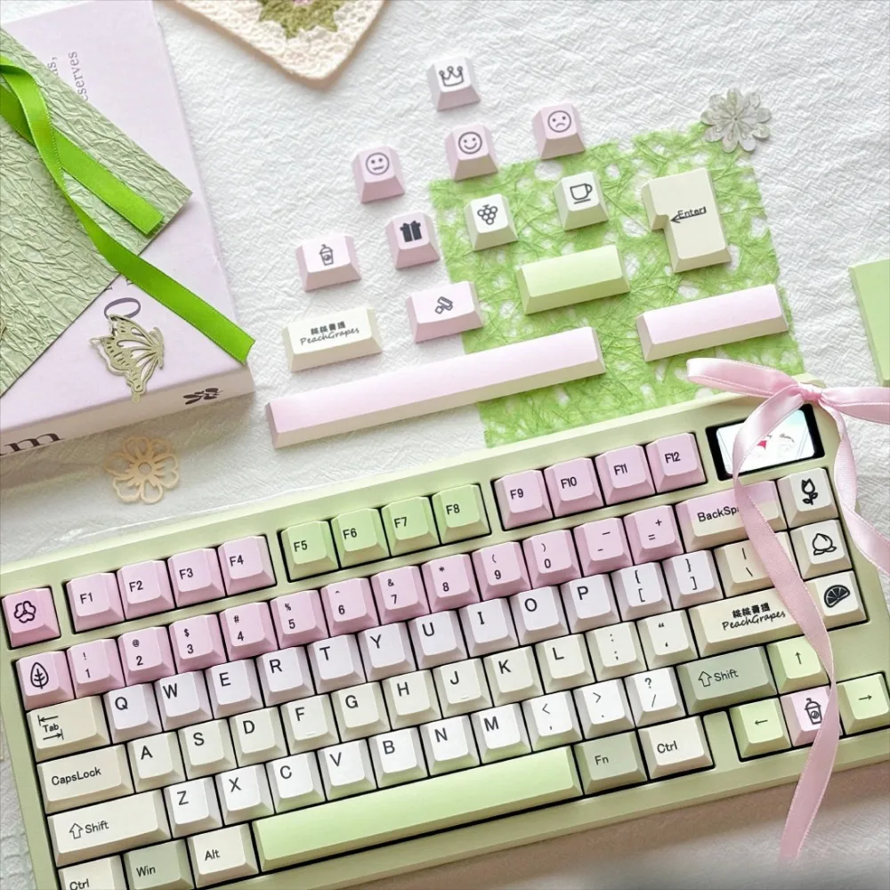 Keyboard Caps, Peach Green, Cherry 139 Keys PBT for Cherry MX 104/87/61 Mechanical Keyboard Accessories