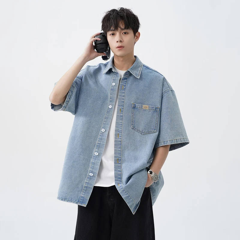 

TFETTERS Brand Retro Washed Shirts Mans Summer New 2025 Baggy Fashion Denim Shirts for Men Japan Streetwear Casual Couples Coat