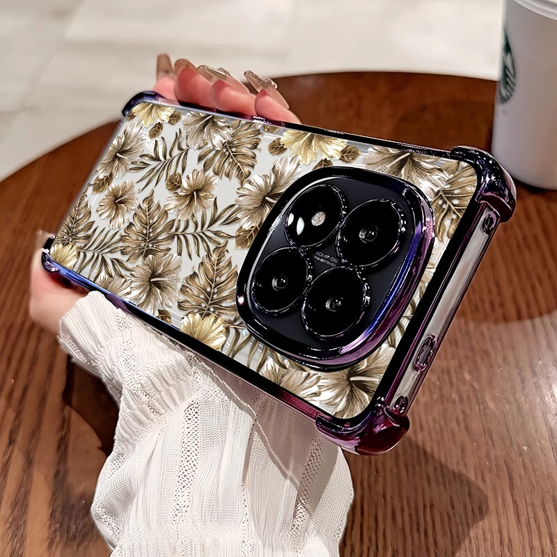 

Pattern Flower Leaves Phone Case For Xiaomi Redmi 10 4G 9A Sport 9 Prime 10C 9C NFC 9i 9AT Shockproof Plating Clear Cover