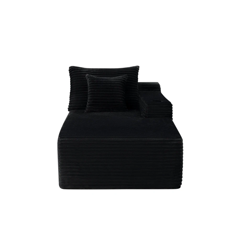 37.5-inch Right chaise longue with plush black velvet, cup holder, flexible matching, mainly for living room use.