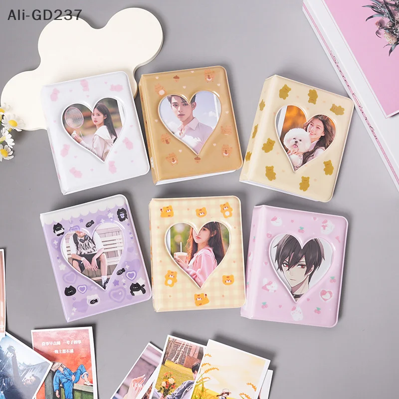 GD237-Kpop Cards 36-grid Name Card Book Photocard Holder Cute Bear Photo Album 3 Inch Love Heart Hollow Picture Storage Case