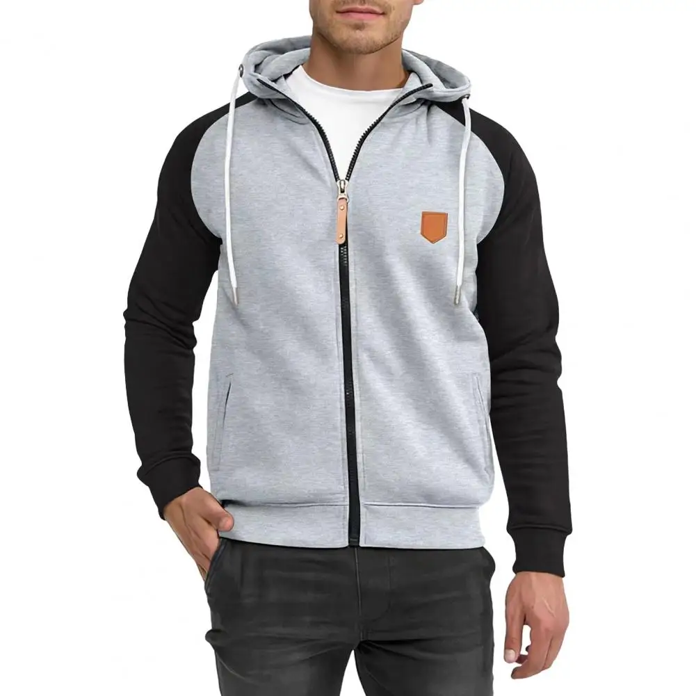 

Men Hooded Jacket Men Hooded Ciat Men's Colorblock Drawstring Hoodie with Zip-up Closure Pockets for Fall Winter Daily Wear