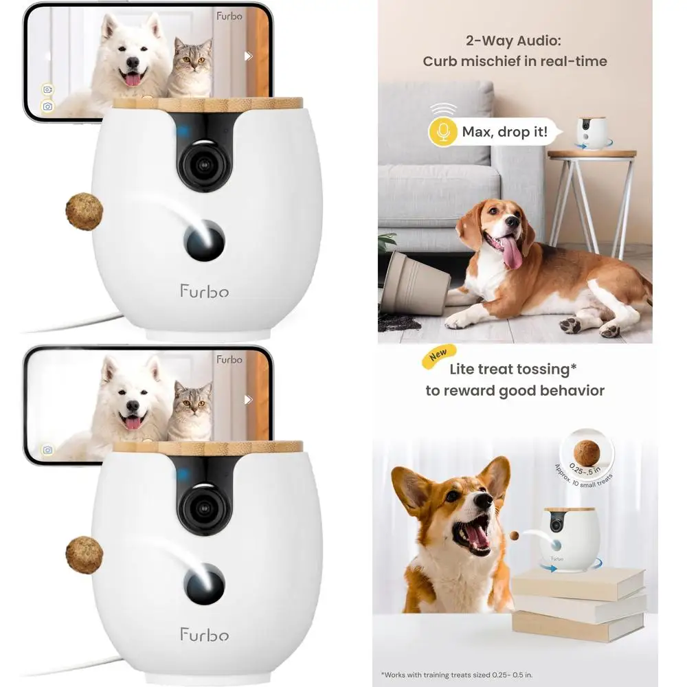 

2K QHD Камера для домашних животных с вращающимся диспенсером для лакомств, умная внутренняя камера, двусторонняя аудиосвязь, ночное видение, без подписки, смотреть, говорить, бросать