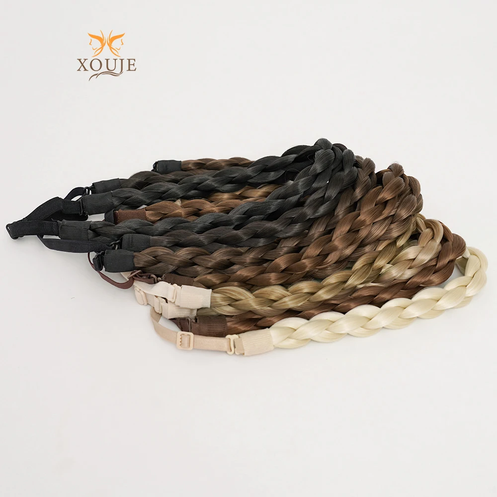 Black Braided Synthetic Wig Braided Hair Extensions Headband Adjustable Women's Natural Hair Braided Hair Extensions Round Stran