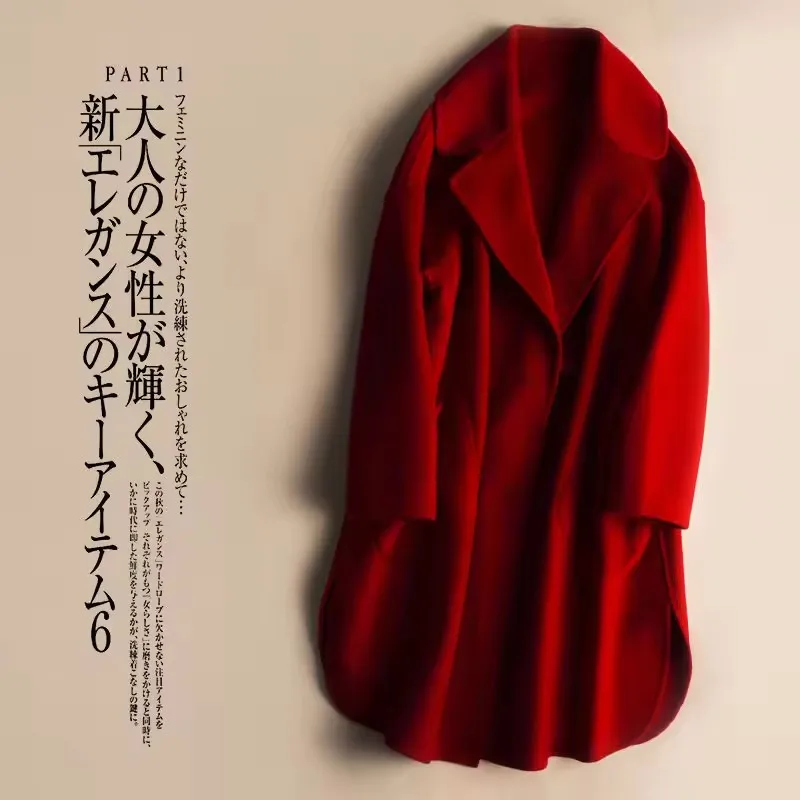 Damski wełniany płaszcz na jesień i zimę 2025, kołnierz wykładany, dwurzędowy, wełniany płaszcz w kolorze camel, ciepły płaszcz damski.