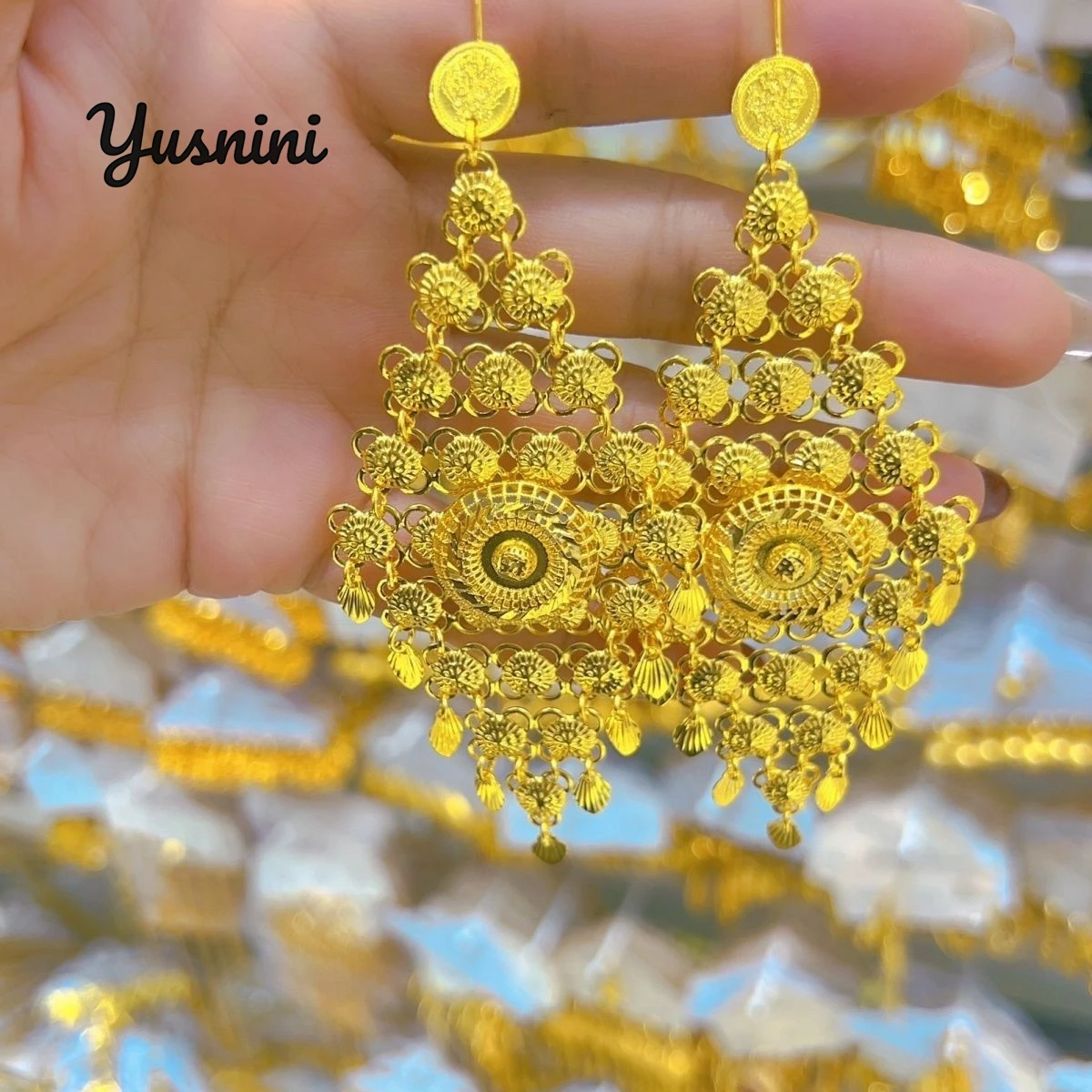 موضة الشرق الأوسط أفريقيا دبي 24K أقراط مخصصة مطلية بالذهب للأزواج مجوهرات حفلات الزفاف DD10756 #3