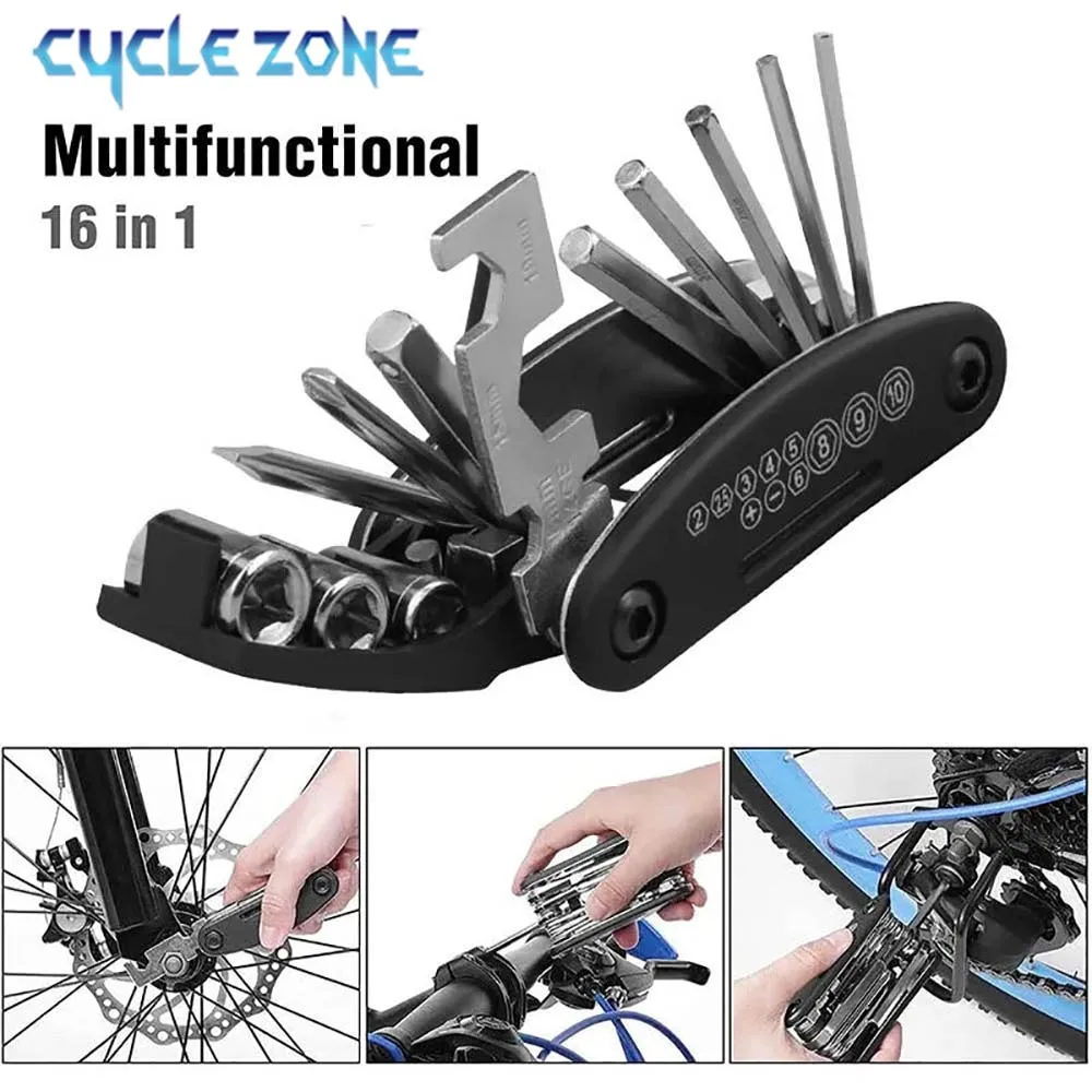 Kit d'outils de réparation de vélo multifonction 16 en 1, outil de réparation de vélo, clé hexagonale pliante, tournevis, outil, accessoires de cyclisme