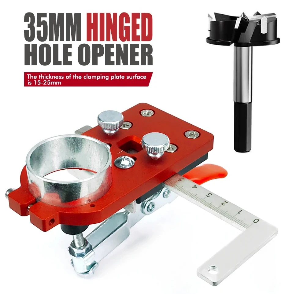 

35mm Hinge Hole Drilling Jig with Fixture Ruler, Cabinet Door Hinge Punch Locator Template for Precise Boring & Installation