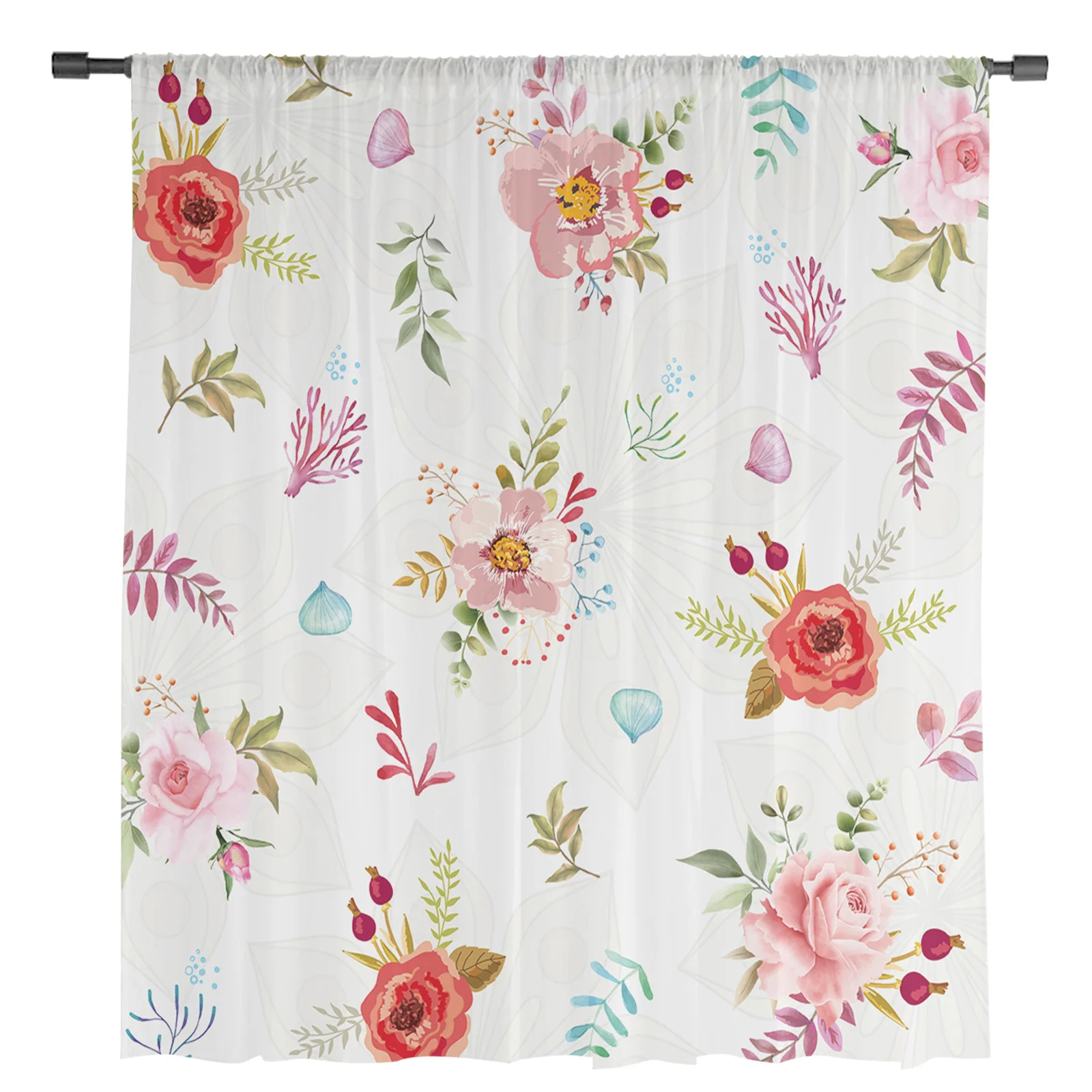 Flowers Foliage Sheer Curtains for Living Room Bedroom Kids Room Tulle Window Treatment Drapes