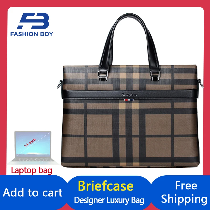 

FASHION BOY Large Capacity Leather Briefcase Business Bags for Gentlman 14-inch Laptop Bag