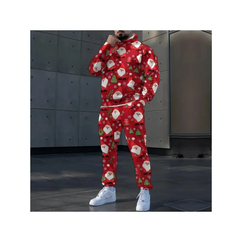 Setelan Hoodie Pria 3D Longgar 2025 Motif Liburan Setelan Olahraga Dua Potong Pakaian Kasual Gaya Sporty