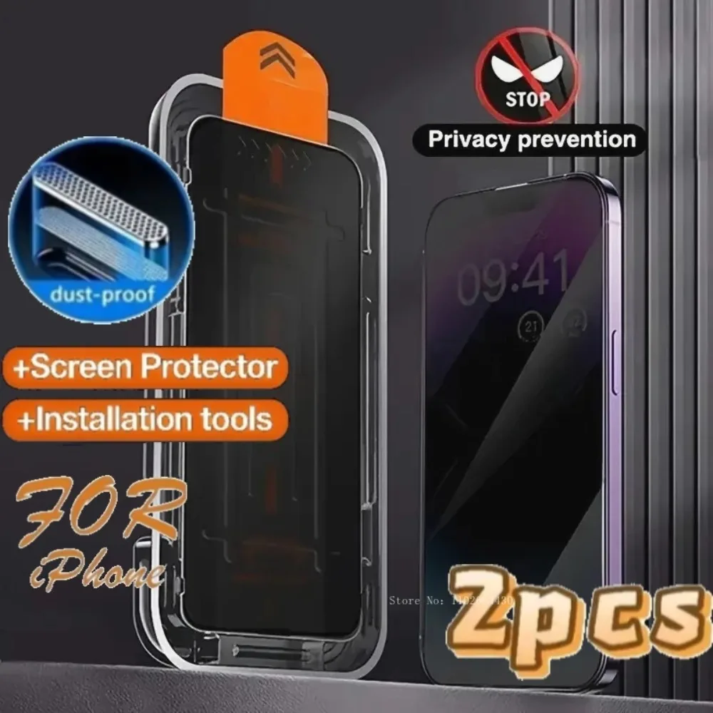 2 Stück Anti-Spy-Displayschutzfolien aus gehärtetem Glas für iPhone Air 17 Pro 16 Private Film mit Installationsrahmen für IPhone 17 Pro