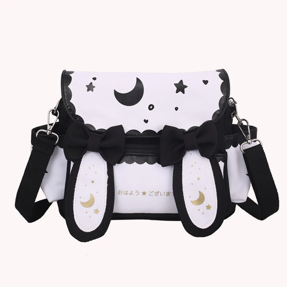 Women Lolita Bow Tie Bag Japanese Style Cute Rabbit Crossbody Bag Sweet Messenger Bag Girls Outdoor Traveling Bag