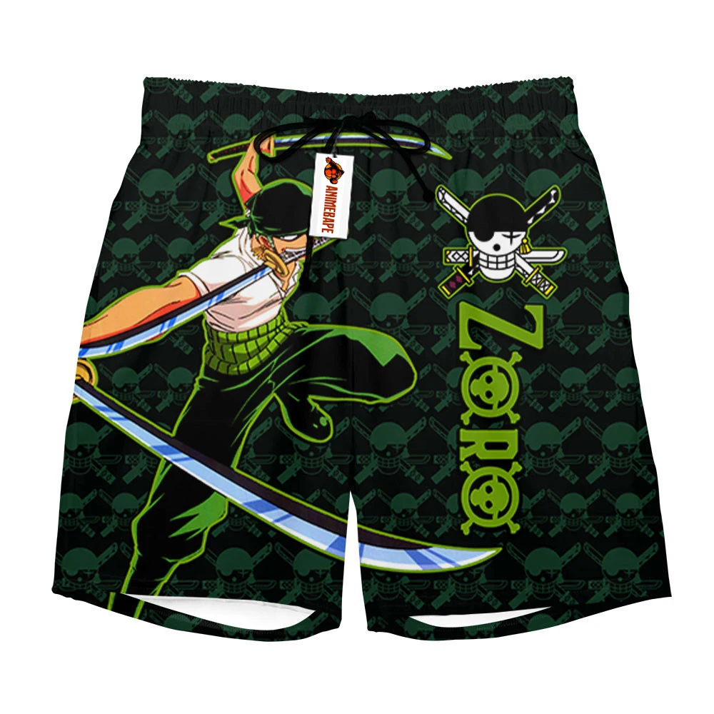 

2026 New One Piece Roronoa Zoro Three Swords Style Print Quick Dry Shorts Men Anime Casual Breathable Beach Shorts