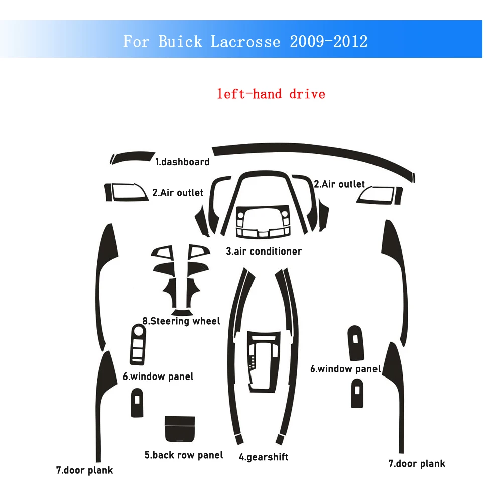 

Наклейка из карбонового волокна для Buick Lacrosse 2009-2012: пленка для интерьера, центральной консоли, приборной панели, дверных ручек, панели управления климат-контролем