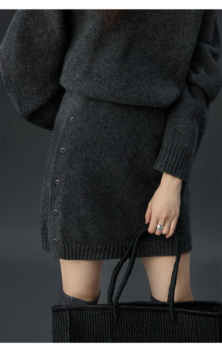 

Осенне-зимняя женская повседневная однотонная шерстяная юбка с высокой талией и эластичной резинкой на талии на пуговицах