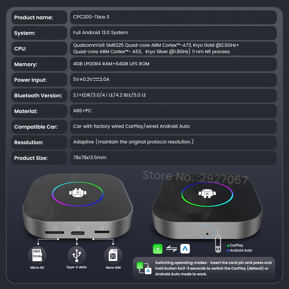 Android 13 Car AI Box 4G LTE Wireless CarPlay Auto