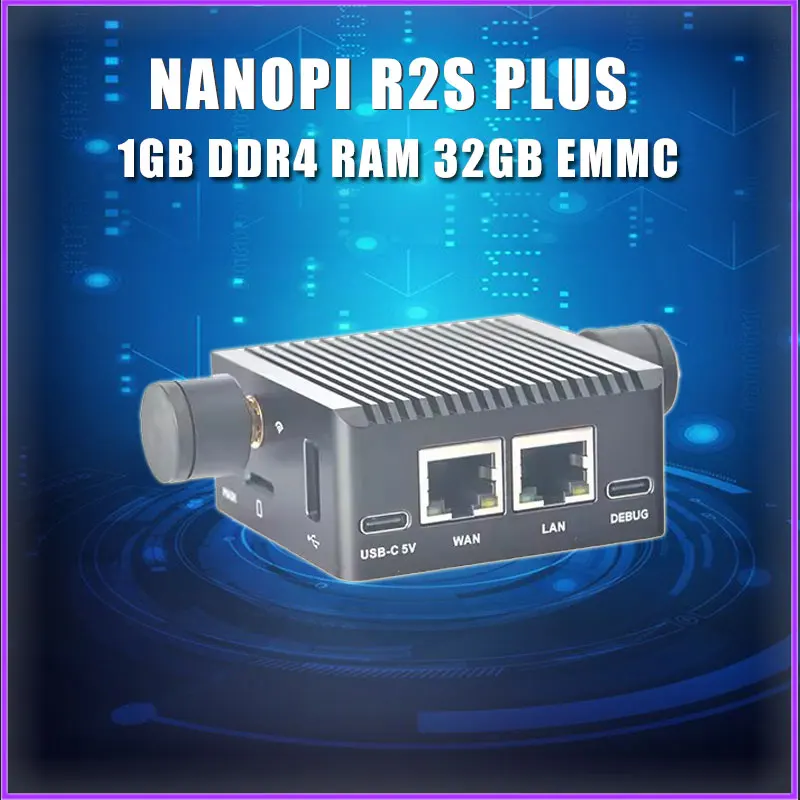 NanoPi R2S Plus Rockchip RK3328 Quad-core A53 SoC 1GB RAM 32GB eMMC Supports U-boot, Ubuntu-Core, OpenWrt