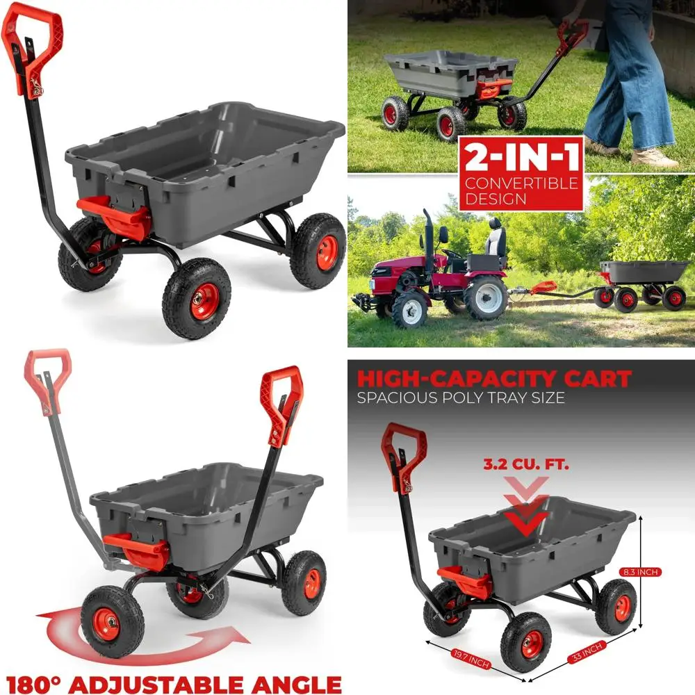 야드, 농장 및 야외 사용을 위한 덤프 웨건 및 다용도 기능을 갖춘 헤비 듀티 2-in-1 컨버터블 가든 카트 - 800파운드 용량