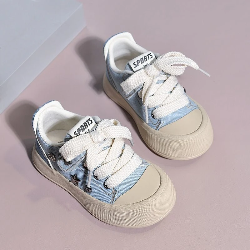 2026 Spring New Kids Low Top Rivet Denim Casual Canvas Shoes Girls Breathable Trendy Design Sneakers for School​
