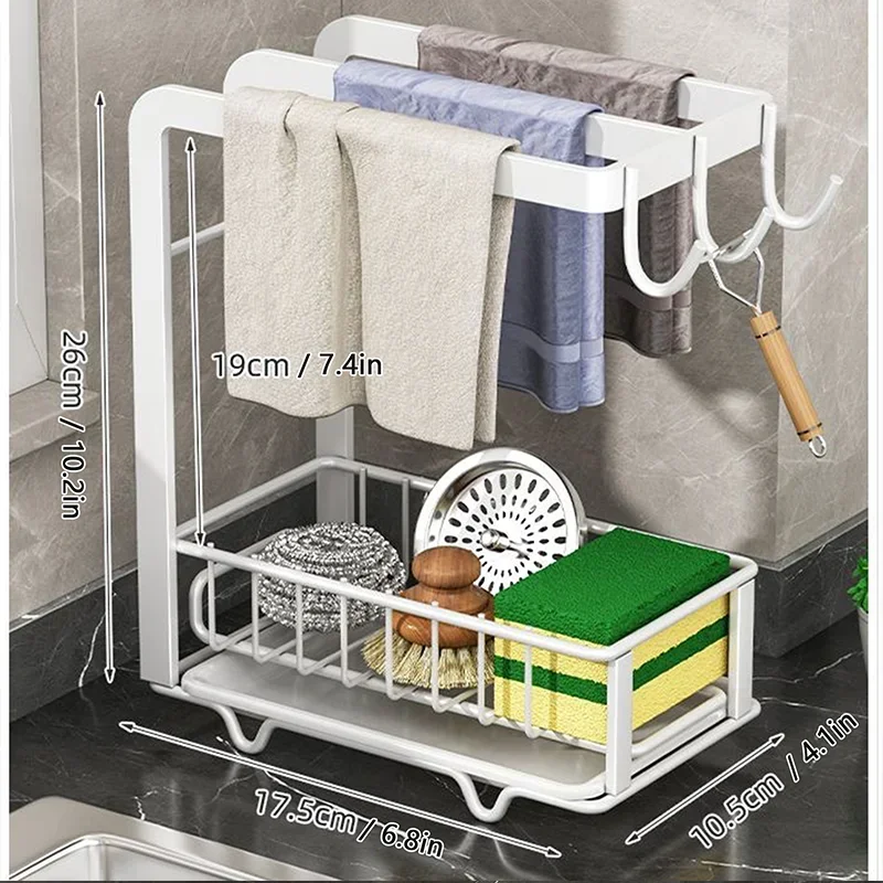 Kitchen Wall-mounted Storage Rack Dishwashing Cloth Drainage Shelf Sponge Steel Ball Storage Organizer