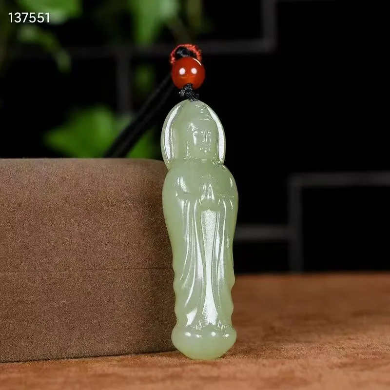 

Natural 100% real green hetian jade carve Guanyin Bless peace pendant necklace jewellery for men women gifts luck