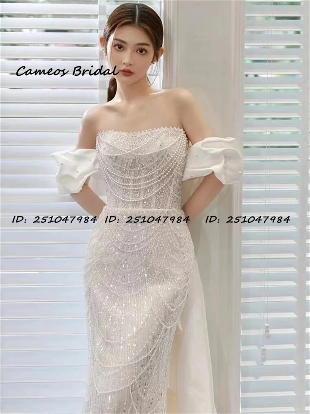 SONDR Luxury Beading Customized Lace Wedding Dresses Mermaid Short Sleeves Floor Length Brides Gowns Women Bridal Dresses