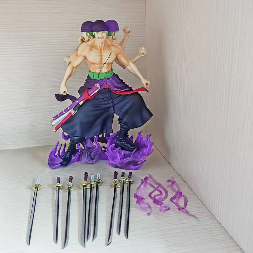 Anime de una pieza, 24 cm, estilo de nueve hojas, Roronoa Zoro, nueve cuchillos, estatua coleccionable, modelo, figura, adornos, regalos
