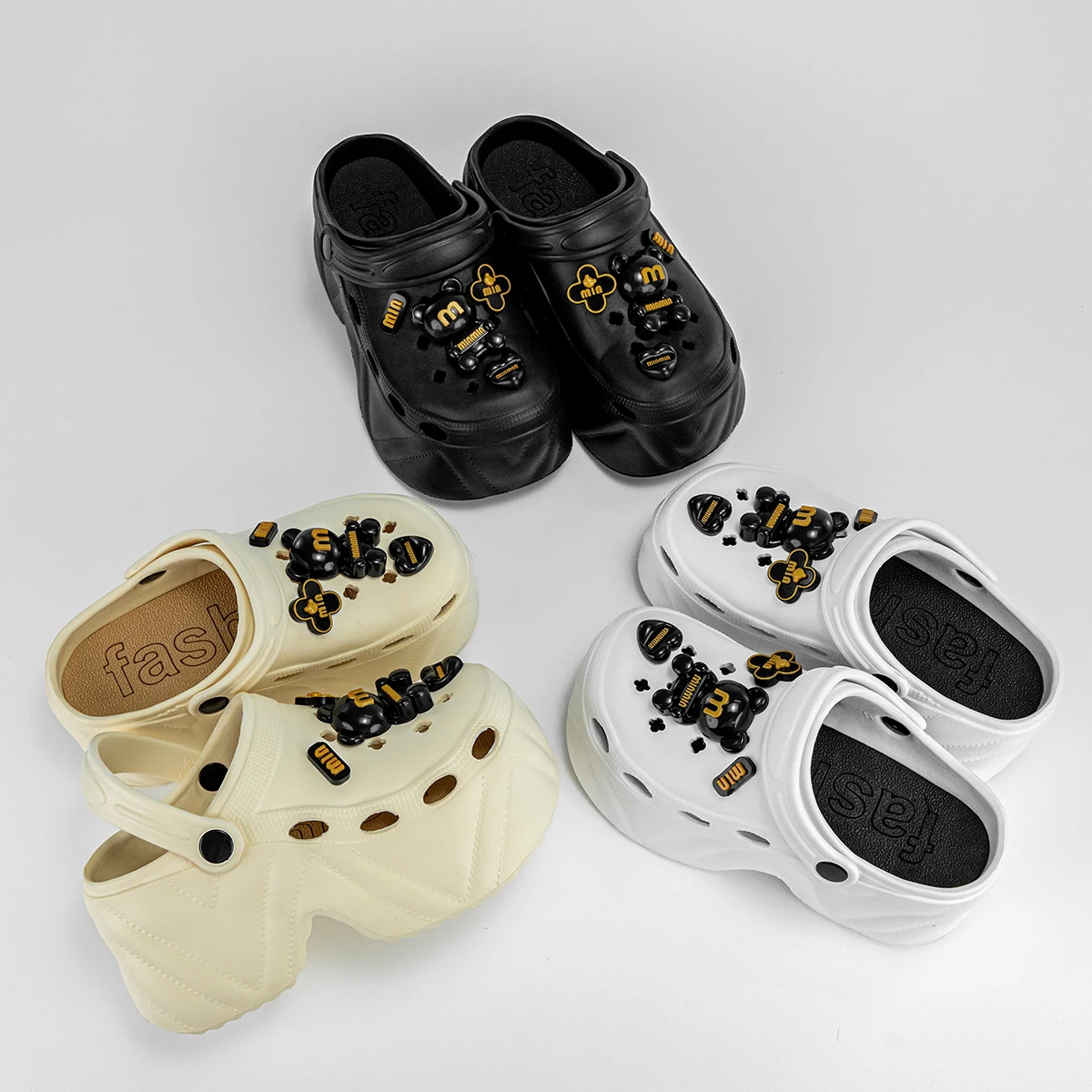 صيف جديد الكرتون الأسود مين الدب موضة تنوعا إيفا قباقيب للنساء ، شباشب لخارج المنزل عادية مع باطن سميكة ، عدم الانزلاق الارتفاع زيادة مغلقة اصبع القدم الصنادل 8809 #6