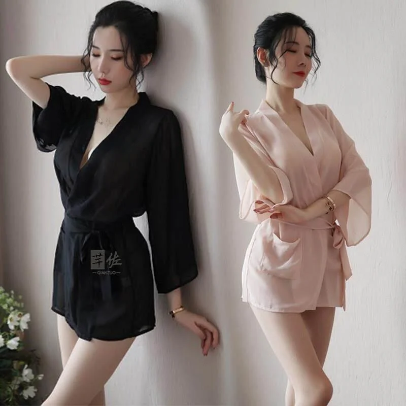 Lace Ins Sensual Summer Thin Ice Silk Pure Desire Robe Women's Temptation Nightgown Set Large Size Sleepwear Home Clothes