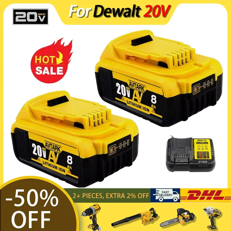 

20 В 8,0 Ач 12,0 Ач DCB200 18650 Сменный литий-ионный аккумулятор для DeWalt MAX DCB205 DCB201 DCB203 Аккумуляторы для электроинструментов