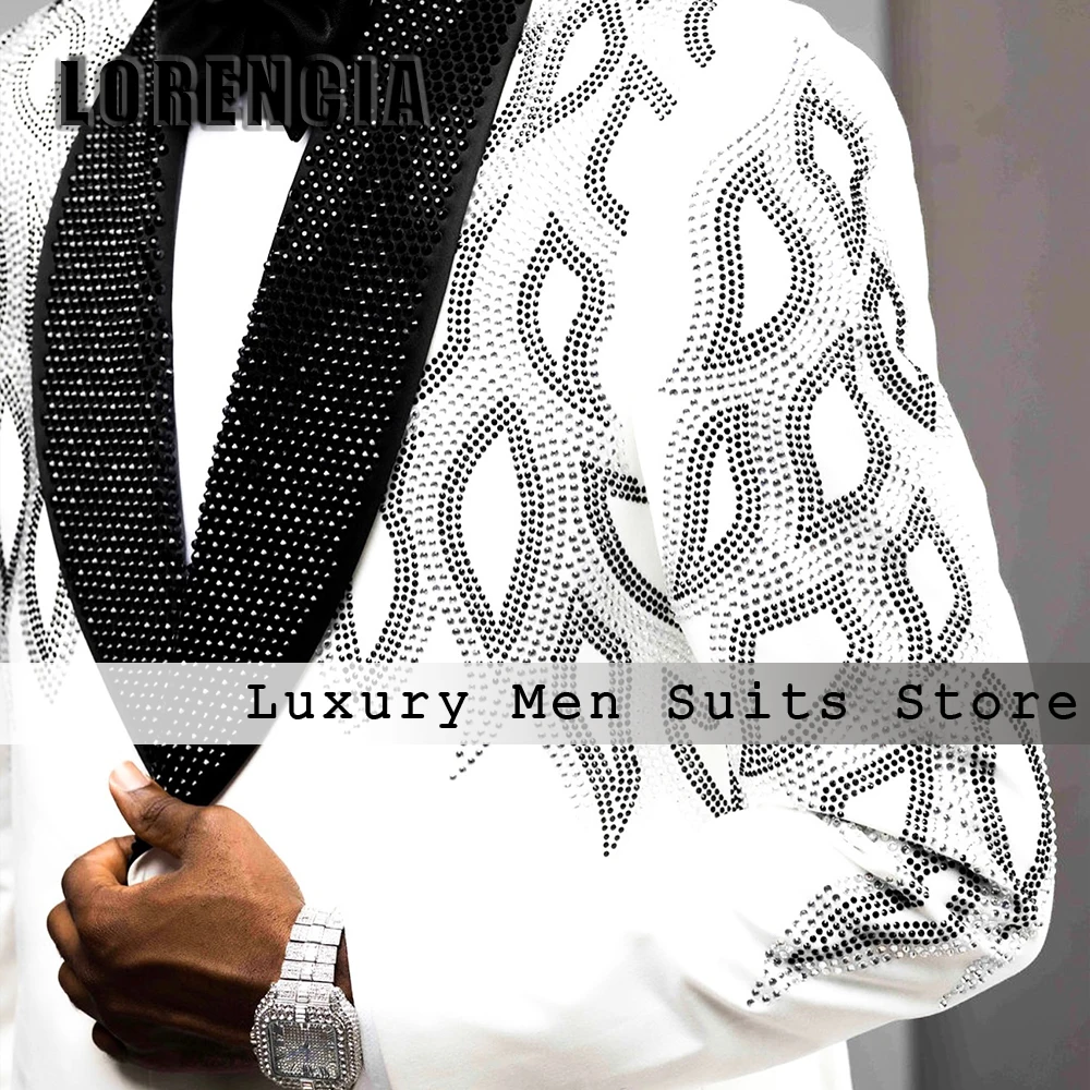 ชุดสูทผู้ชายคริสตัลหรูหรา 2 ชิ้น ปกผ้าคลุมไหล่ ทักซิโด้ งานแต่งงาน เจ้าบ่าว สั่งตัดได้ เสื้อเบลเซอร์ กางเกงขายาว ชุดสูทผู้ชายฤดูร้อนสุดหรู