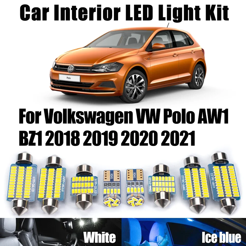 10 pçs canbus para volkswagen vw polo aw1 bz1 2018- 2020 2021 acessórios do carro led interior mapa cúpula tronco lâmpadas de leitura kit luz