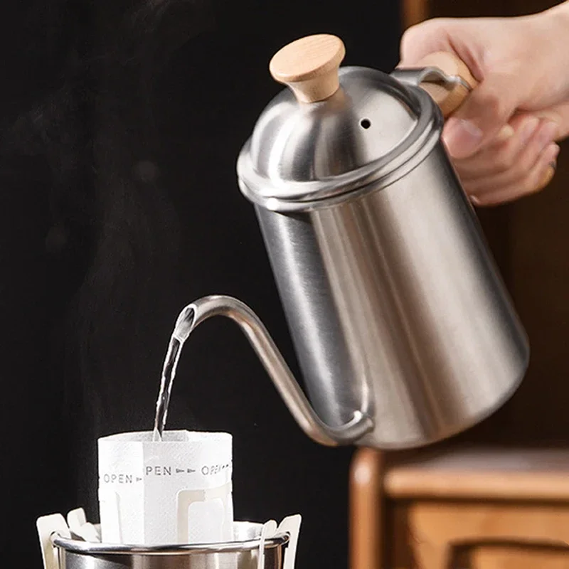 

650ml Pour Over Coffee Kettle Stainless Steel Coffee Pot Gooseneck Hand Drip Kettle Long Narrow Spout Wood Handle Coffee Tea Pot