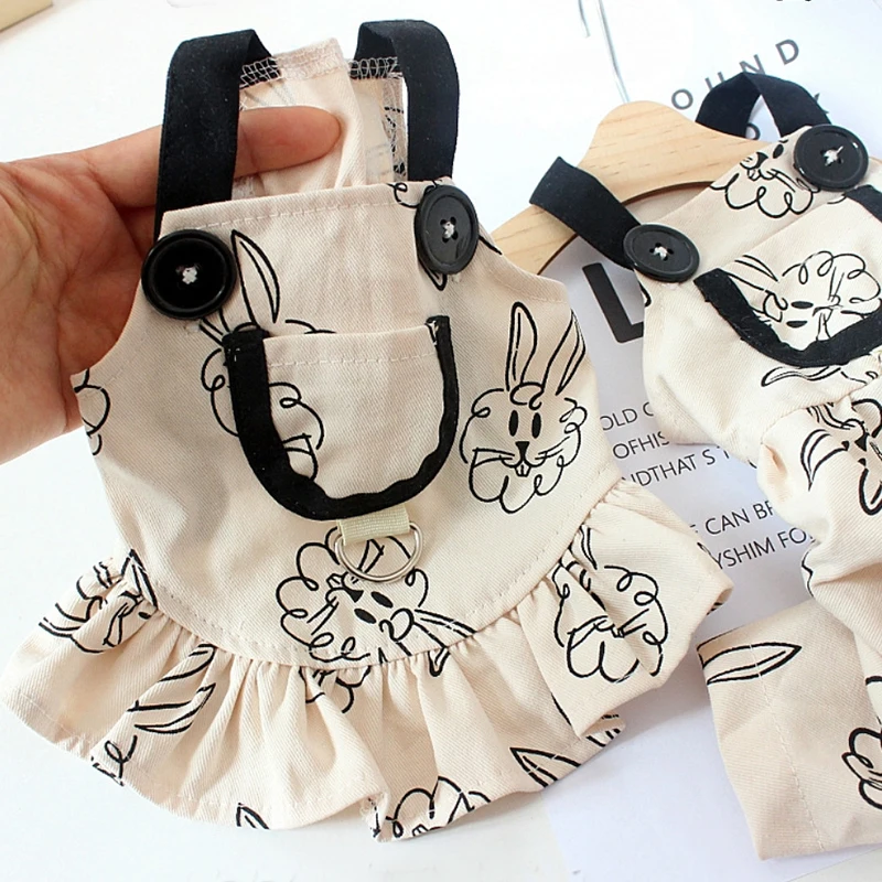 Pet Dog  Jumpsuits for Rabbit Print Dog Sling Dress Summer Winter Pet Outfits Puppy Skirt Dog Clothes