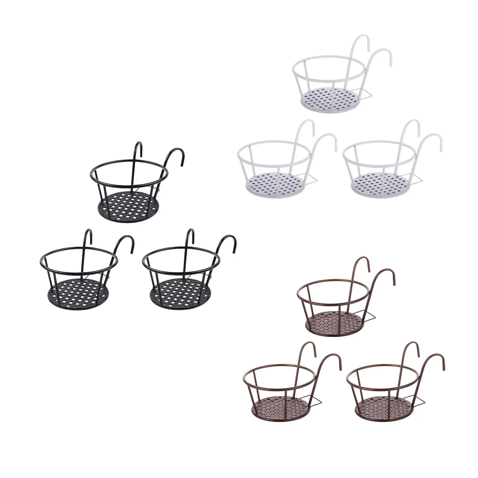 3Pcs Iron Art Hanging Basket Railings Planter Round Hanging Railing Planter