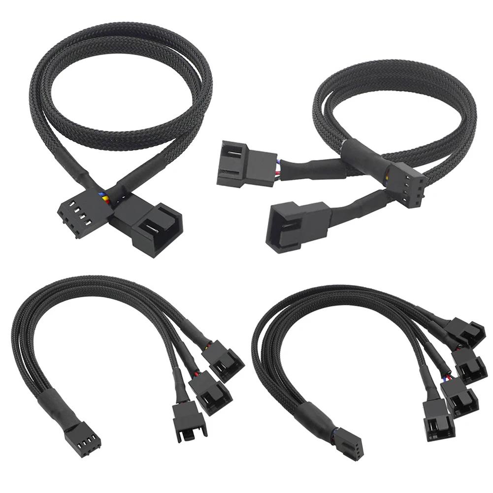 4 Pin Pwm Temperature Control Fan Cable 1 To 4/3/2/1 Ways Splitter Black Sleeved Extension Cable Connector Pwm Extension Cables