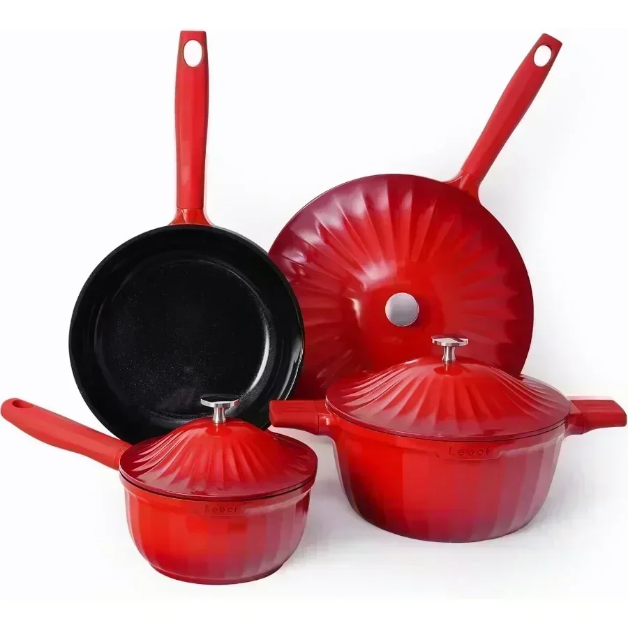 

Набор керамической посуды с антипригарным покрытием, 7 предметов, с армированным титаном литого алюминия, 1 крышками, нетоксичная поверхность без PFAS, безопасная для