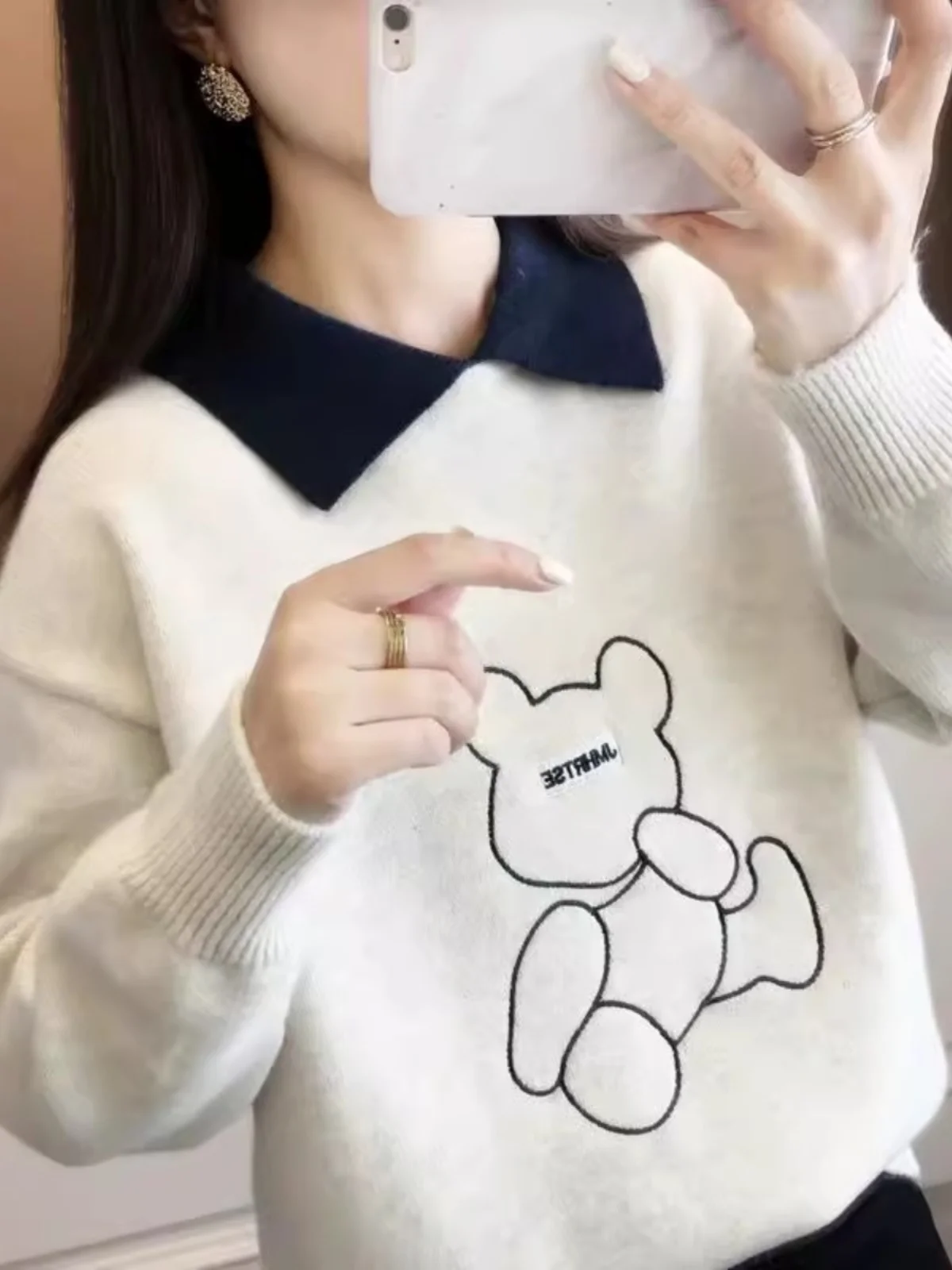 

Thiened Winter Collar Women's Knitted Sweater Autumn Winter Doll Collar New Sle Knitted Base irt Top Outerwear