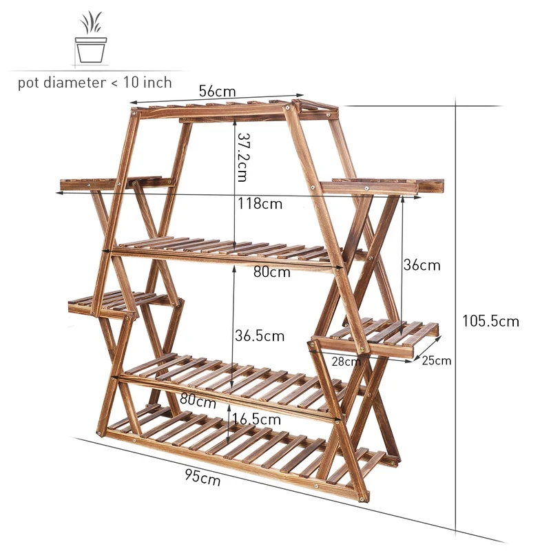 Tier Tall Large Capacity Wood Plant Stand Sdy F Shelv Patio Porch Balcony