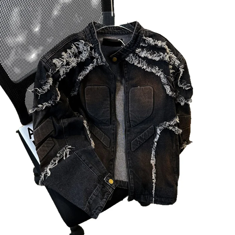 منصات الكتف المتوترة تنقش الرجال، الربيع والخريف خمر النمط الأمريكي بارد الوقوف الياقة العصرية موتو #5