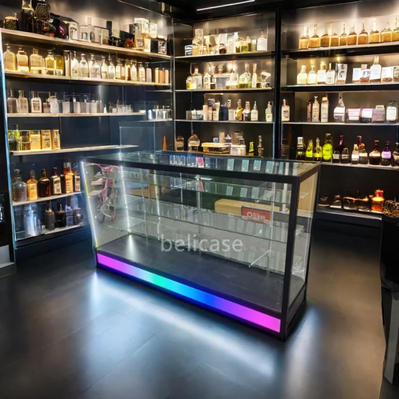 

2025customized.Smoke Shop fixture decor glass display with LED light full display show Smoke Shop store