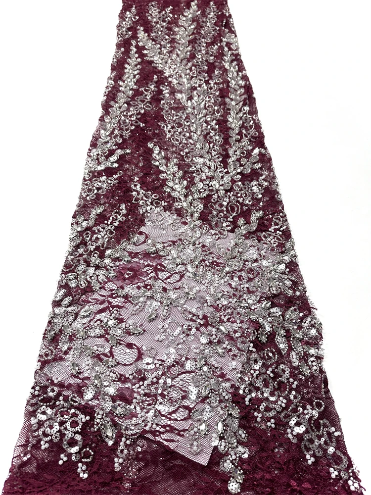 

2026 High Quality African Sequins Tulle Embroidered Groom Lace Fabric Beaded Sequins Lace Fabric For Nigerian Wedding